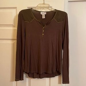 Emma G Long-sleeved Henley, Deep Olive Green